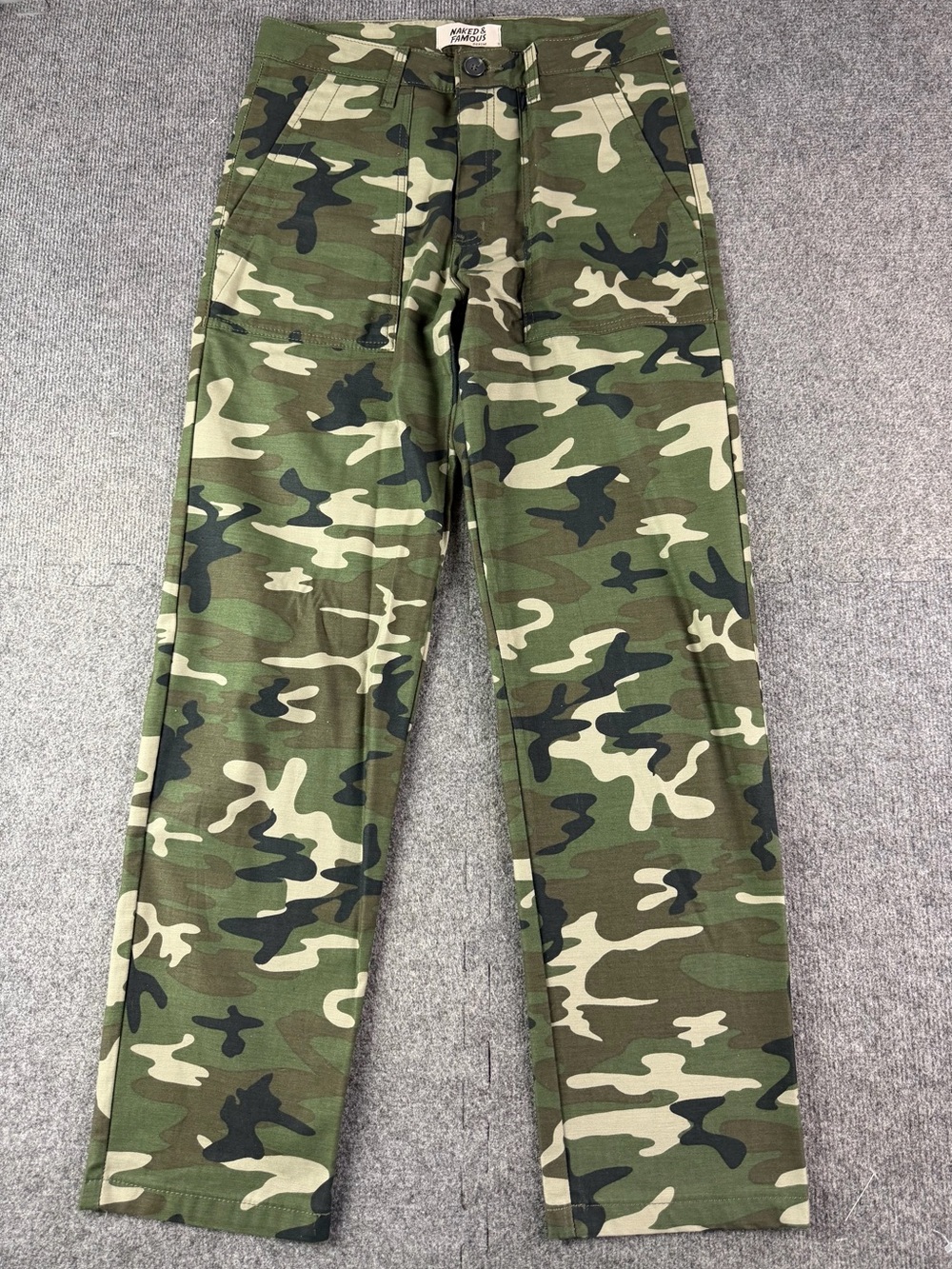 Naked & Famous Classic Camo Mens 100% Cotton Work Pants Size 30x31 Multicolor